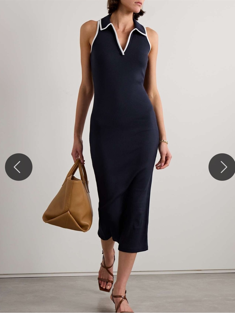 Veronica Beard Navy Midi Polo Dress with White Trim